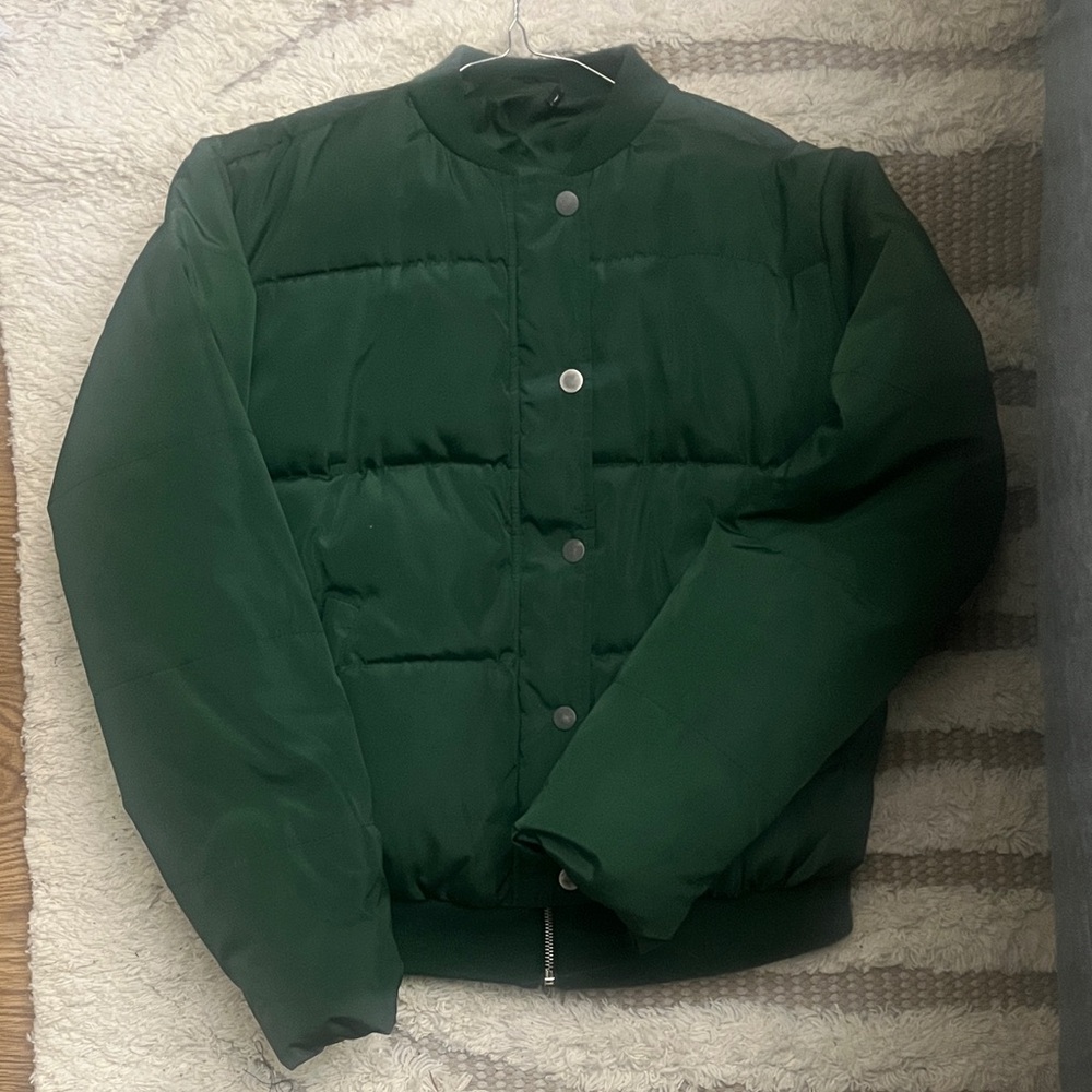 Green Puffer Bomber Jacket